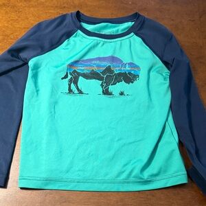 Patagonia Kids' Turquoise and Navy Graphic Long Sleeve Tee